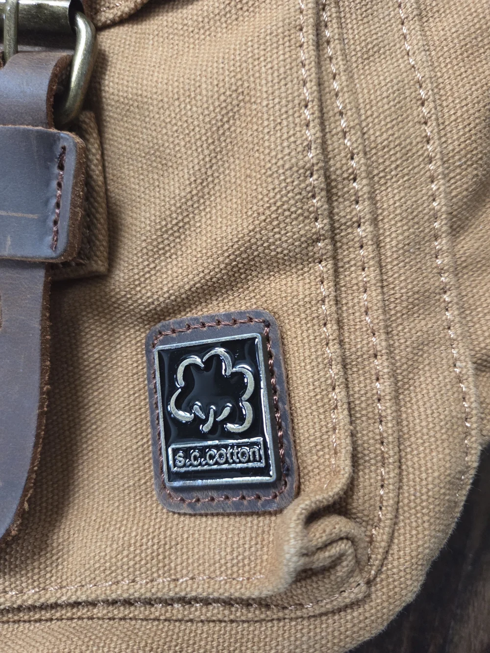 S.C. Cotton Vintage Military Style Canvas & Leather Messenger Bag Khaki